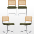 Zesthouse Natural Rattan Dining Chairs Set Of 4, Mid Century Modern Dining Chairs With Solid Wood Back & Chrome Base, For Kitche