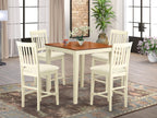 East West Furniture VERN5-WHI-C 5 Piece Counter Height Dining Set Includes a Square Dinette Table and 4 Linen Fabric Kitchen Dining Chairs, 36x36 Inch, Buttermilk & Cherry
