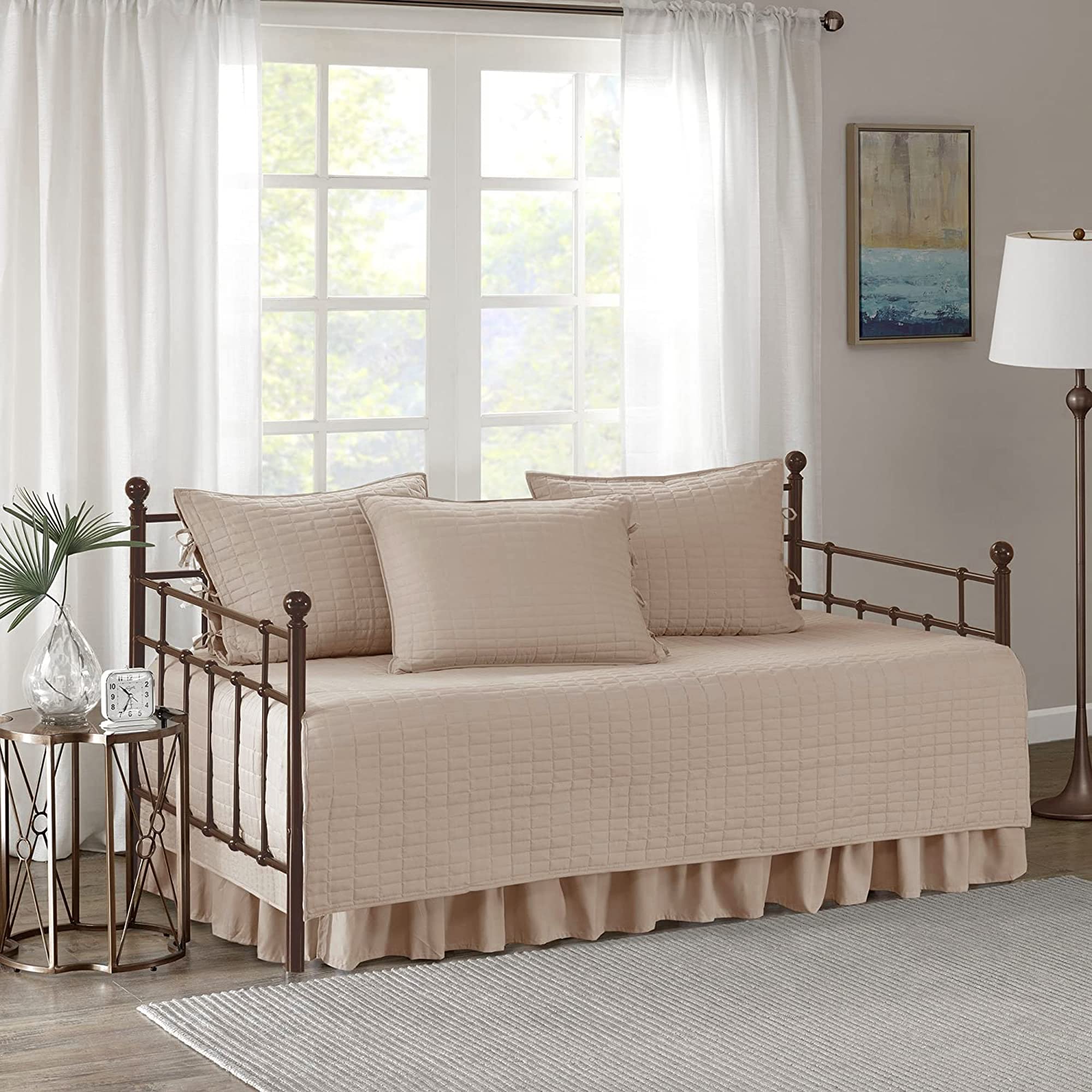 Comfort Spaces Daybed Cover - Luxe Double Sided-Quilting, All Season Cozy Bedding With Bedskirt, Matching Shams, Kienna Blush 75