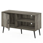 Furinno Claude Mid Century Style Stand with Wood Legs for TV up to 55 Inches, One Cabinet Two Shelves, French Oak
