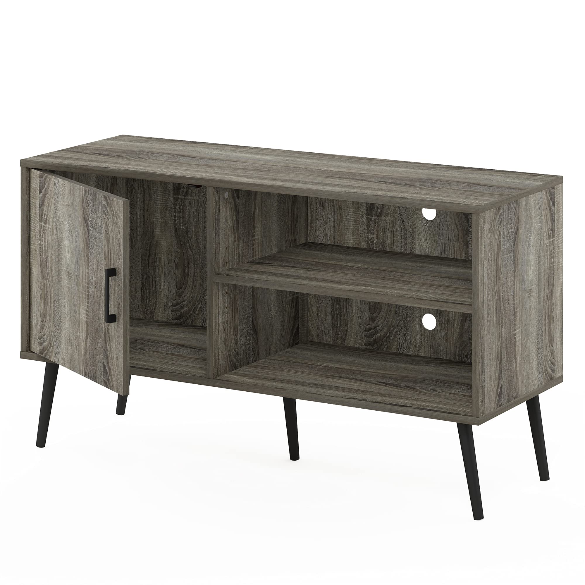 Furinno Claude Mid Century Style Stand with Wood Legs for TV up to 55 Inches, One Cabinet Two Shelves, French Oak