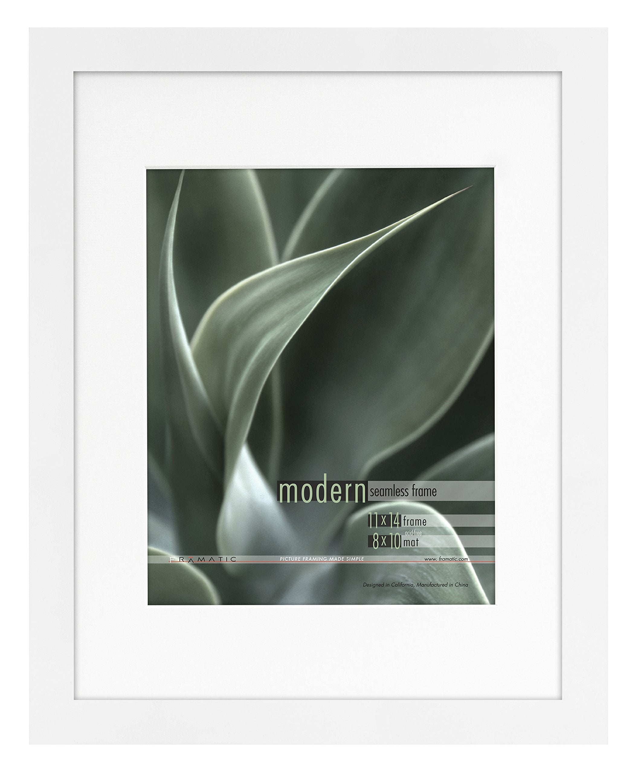 MCS Framatic Modern 11x14 Inch Frame with Mat for 8x10 Inch Photo, White (302198)