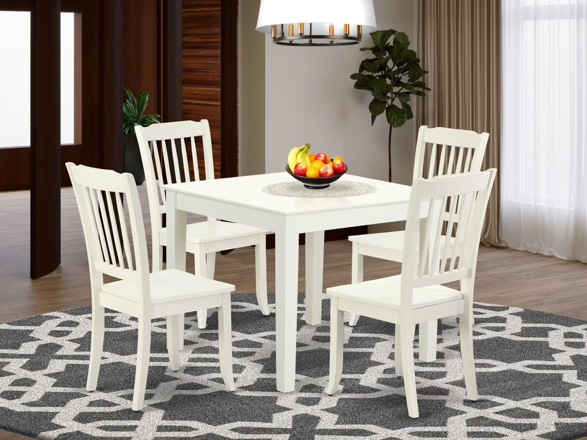 East West Furniture Oxda5-Lwh-W 5 Piece Dinette Set For 4 Includes A Square Dining Table And 4 Dining Room Chairs, 36X36 Inch, Linen White