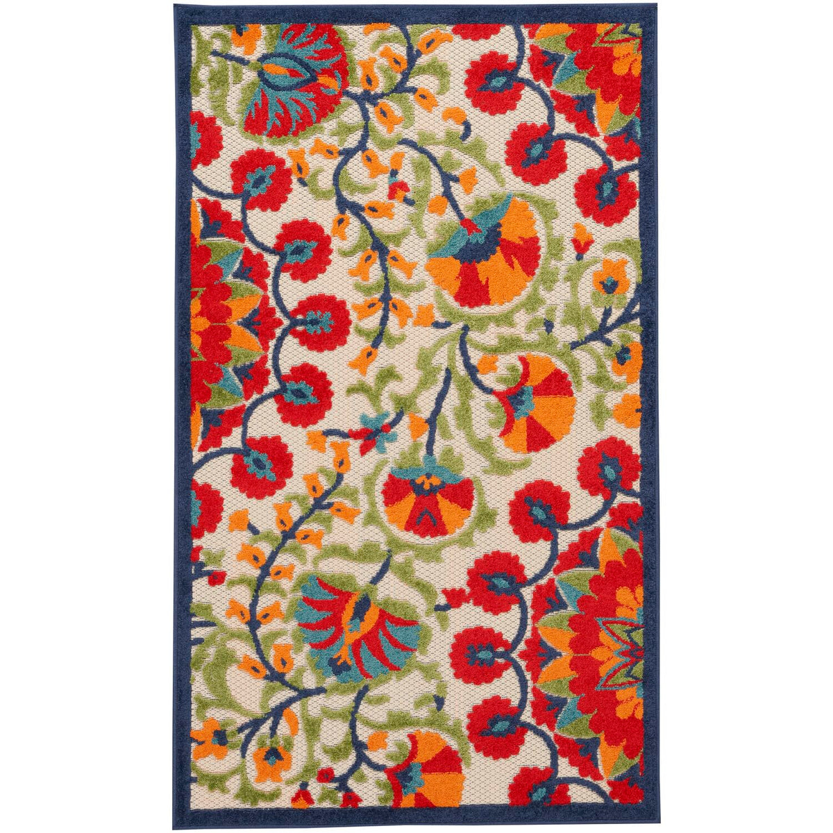 Nourison Aloha Indoor/Outdoor Red/Multi 3' X 5' Area Rug, Easy Cleaning, Non Shedding, Bed Room, Living Room, Dining Room, Deck,