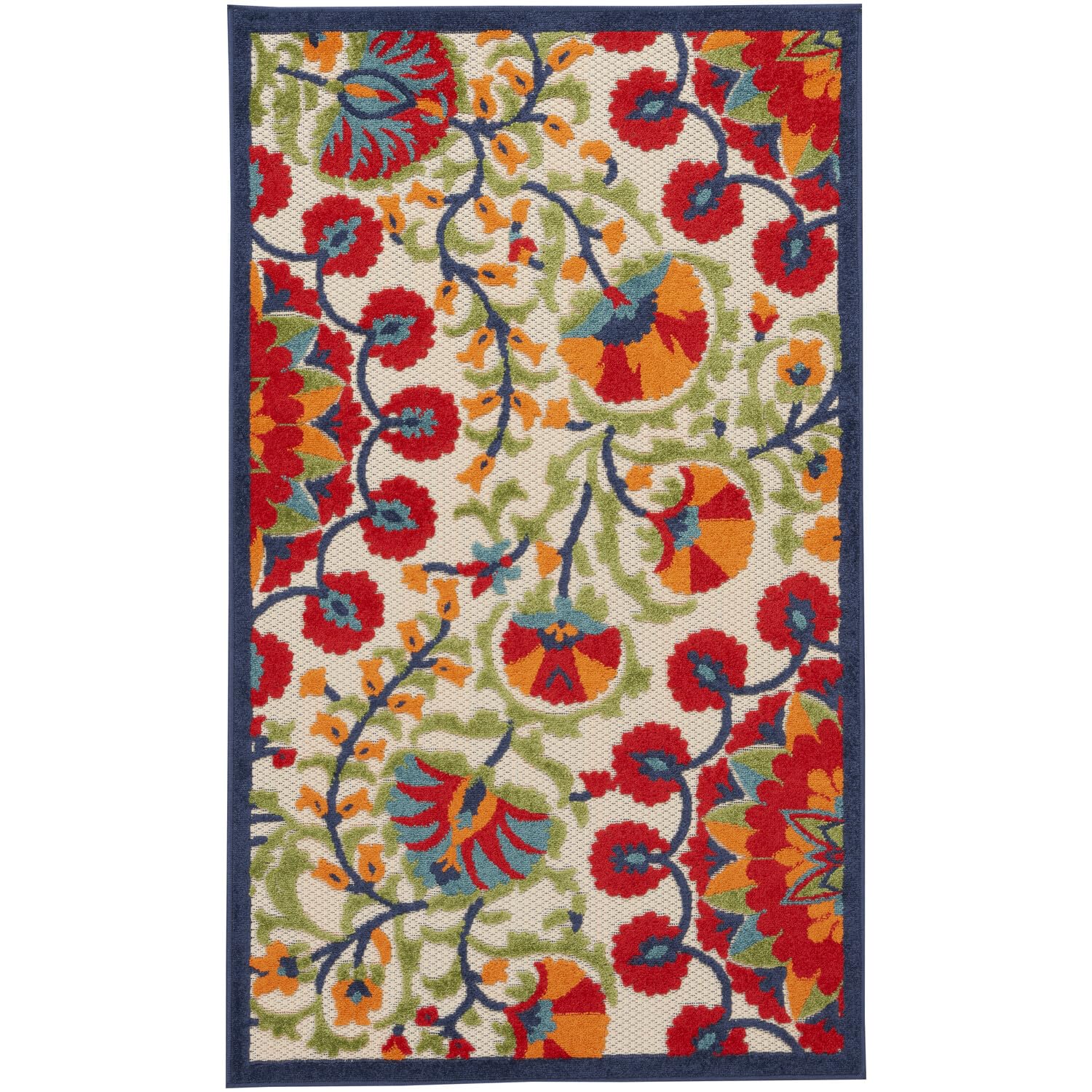 Nourison Aloha Indoor/Outdoor Red/Multi 3' X 5' Area Rug, Easy Cleaning, Non Shedding, Bed Room, Living Room, Dining Room, Deck,