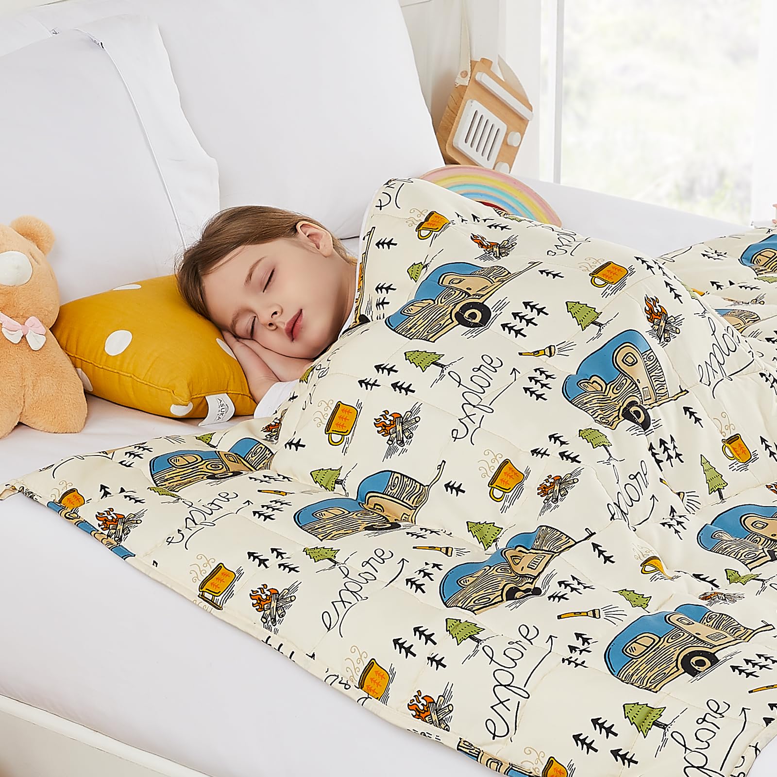 HOSUKKO Weighted Blanket - 10 lbs Ivory Forest Heavy Blanket - Breathable Blanket(50 * 60 inches, 10 lbs)
