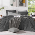 Monbix King Size Comforter Set, Dark Grey King Size Bed Set Reversible, King Size Comforter Set 7 Pieces, Cationic Dyeing Bed In