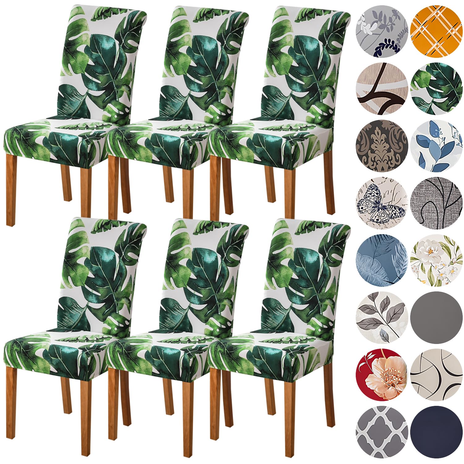 Hzdhclh Chair Covers For Dining Room 6 Pack,Stretch Spandex Green Parsons Chair Slipcover Set Of 6,Washable Anti-Dust Chair Seat