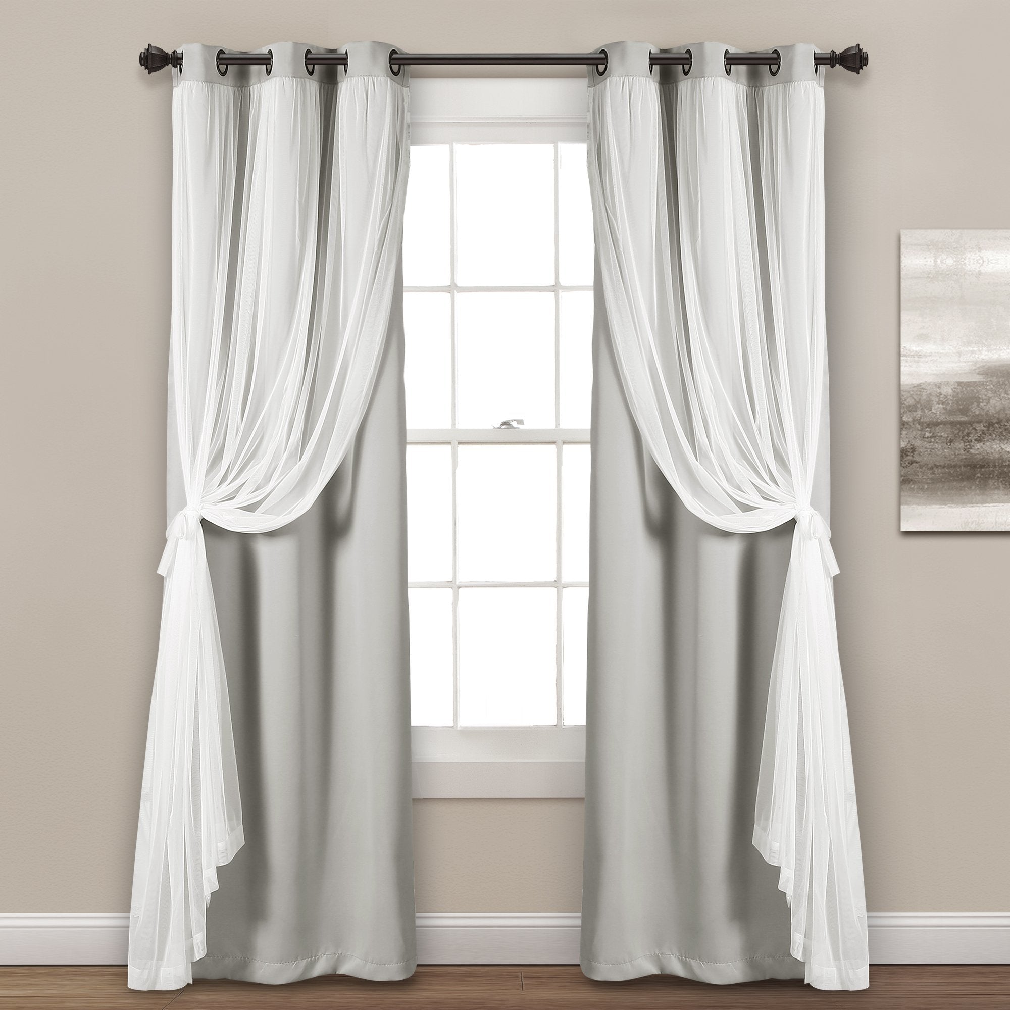 Lush Decor Sheer Grommet Curtains With Insulated Blackout Lining, Window Curtain Panels, Pair, 38''W X 84''L, Light Gray - Curta