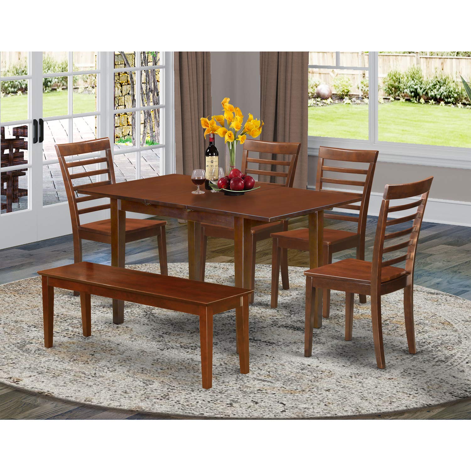 East West Furniture Noml6C-Mah-W 6 Pc Kitchen Dinette Set - Table And 4 Kitchen Dining Chairs Plus Bench