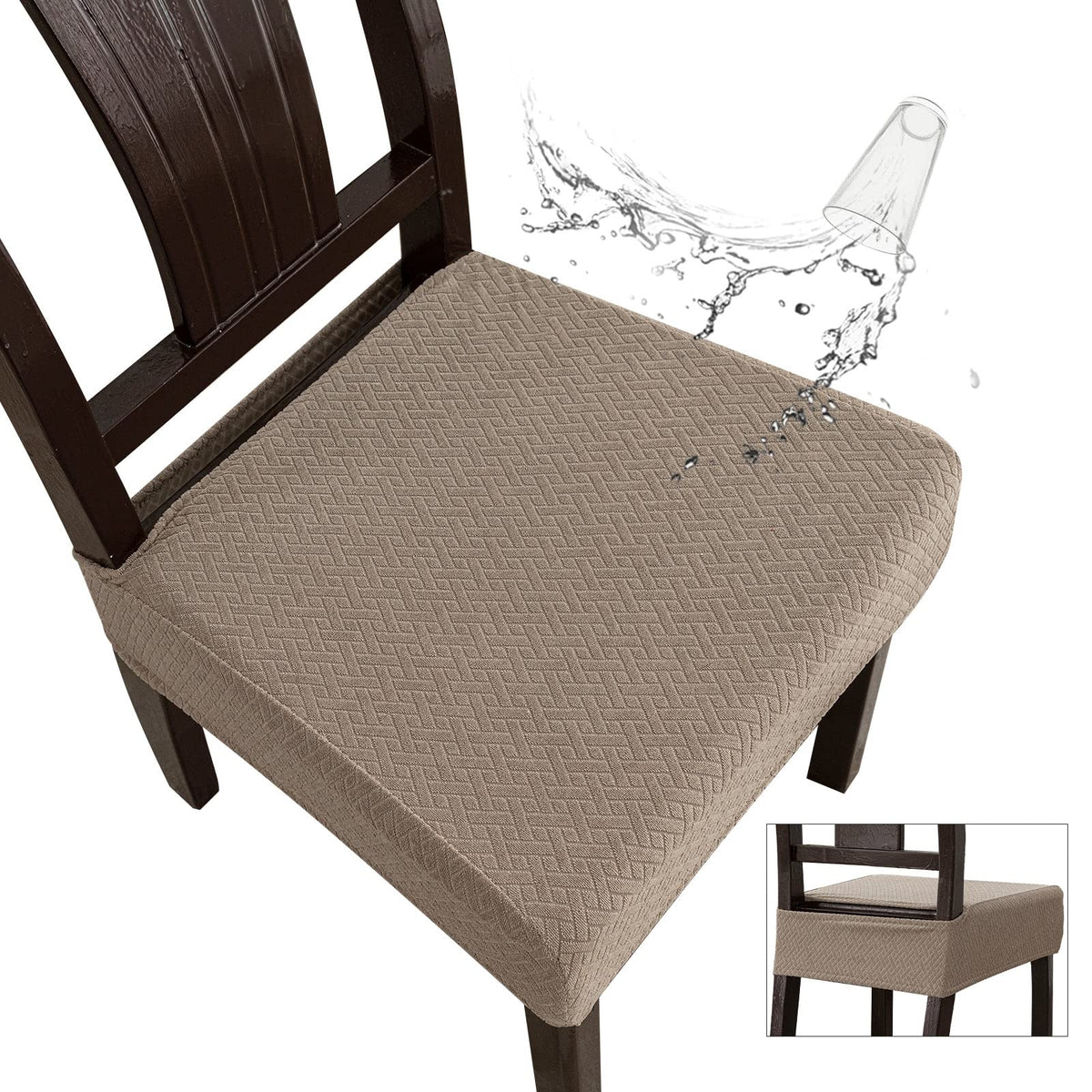 Genina Waterproof Seat Covers for Dining Room Chair Covers Waterproof Dining Chair Covers (2 PCS-Rear-gapped, Taupe)