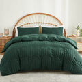 Avelom Dark Green Seersucker Duvet Cover Set Queen Size (90 X 90 Inches), 3 Pieces (1 Duvet Cover + 2 Pillow Cases), Ultra Soft
