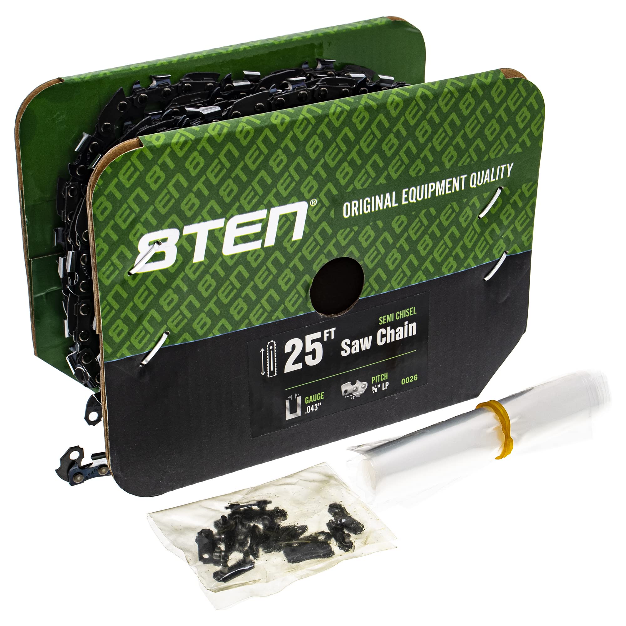 8Ten Chainsaw Chain Bulk Reel Semi Chisel 25 Foot .043 Gauge 3/8 Pitch Low Profile