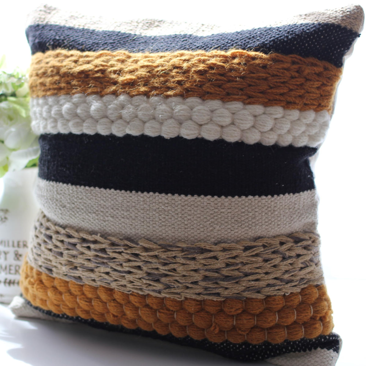 Cozydeko Decorative Boho Pillow Cover, 18    X 18    Trendy Moroccan Rustic Throw With Tufted Accents, Handwoven Cotton, Neutral