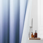 Mitovilla No Hooks Required Navy Blue Shower Curtain With Snap-In Liner, Modern Blue Ombre Waffle Weave Heavy Duty Fabric Shower