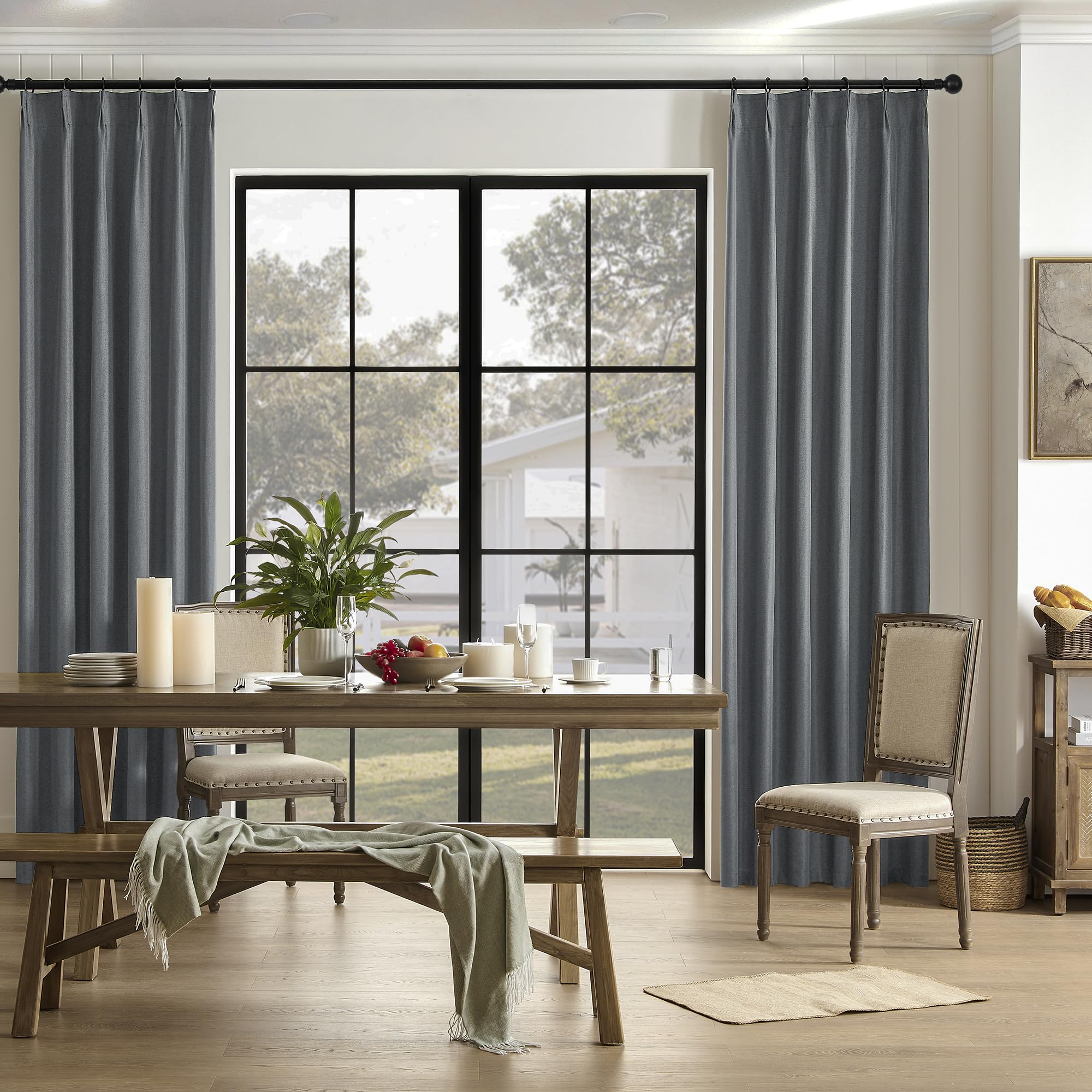 Dualife Charcoa Grey Blackout Pinch Pleat Curtains 102 Inches Long 2 Panels Set, Back Tab With Hooks Curtains Drapes For Bedroom