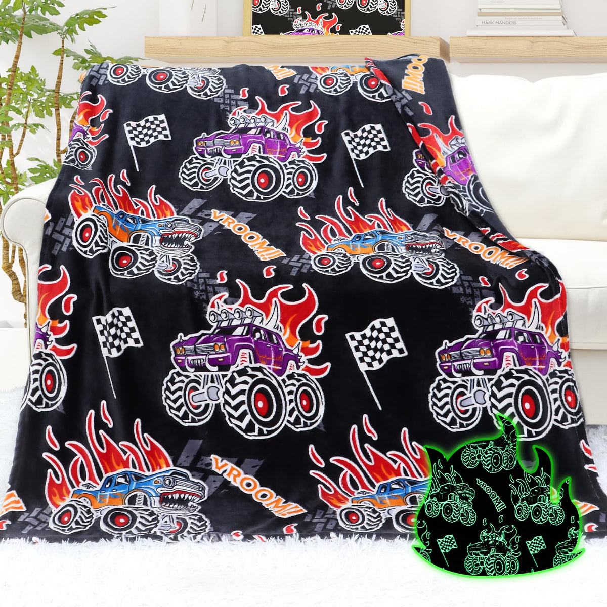 Truck Blanket Glow In The Dark Blanket For Boys Soft Throw Blanket Kids Glowing Excavator Construction Blankets Tractor Cars Roo
