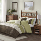 Madison Park Serene Faux Silk Comforter Set - Floral Embroidery Design, All Season Bedding Set, Matching Bed Skirt, Decorative Pillows, Green King(104'X92') 7 Piece