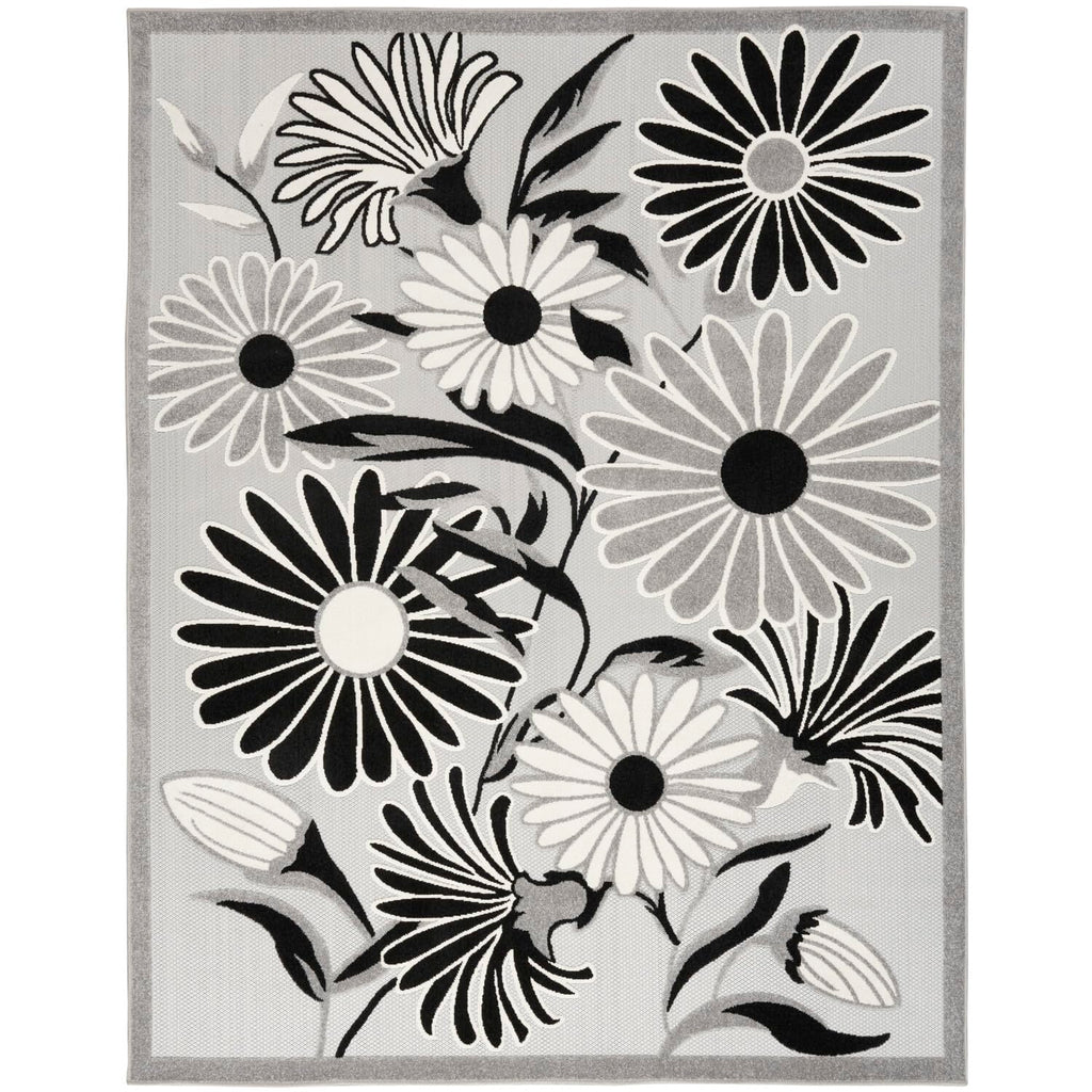 Nourison Aloha Indoor/Outdoor Black White 7' X 10' Area Rug, Easy Cleaning, Non Shedding, Bed Room, Living Room, Dining Room, Kitchen (7X10)