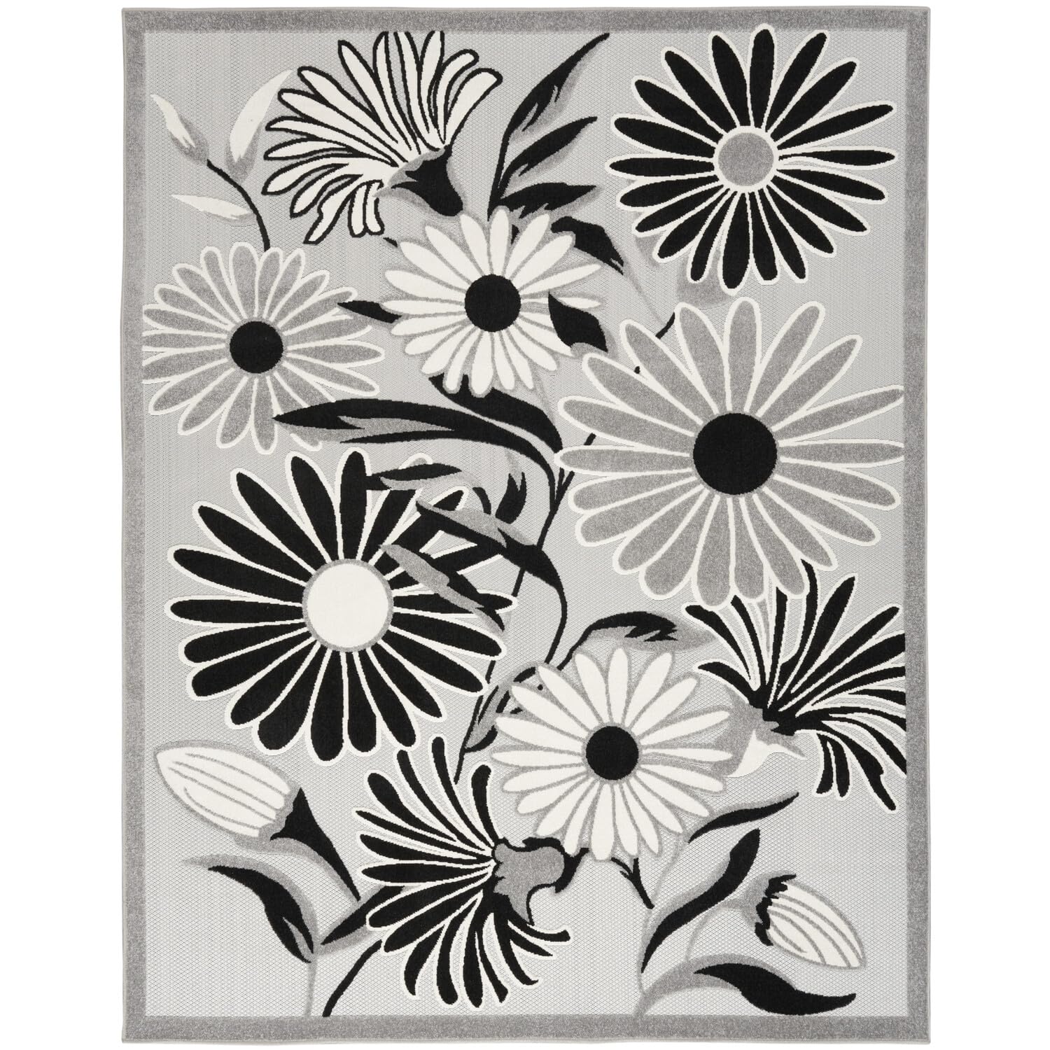 Nourison Aloha Indoor/Outdoor Black White 7'10' X 10'6' Area Rug, Easy Cleaning, Non Shedding, Bed Room, Living Room, Dining Room, Kitchen (8X11)