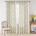 Lazzzy Linen Green Floral Curtains 90 Inch Length Farmhouse Curtain Back Tab Drapes For Living Room Bedroom Light Filtering Vint