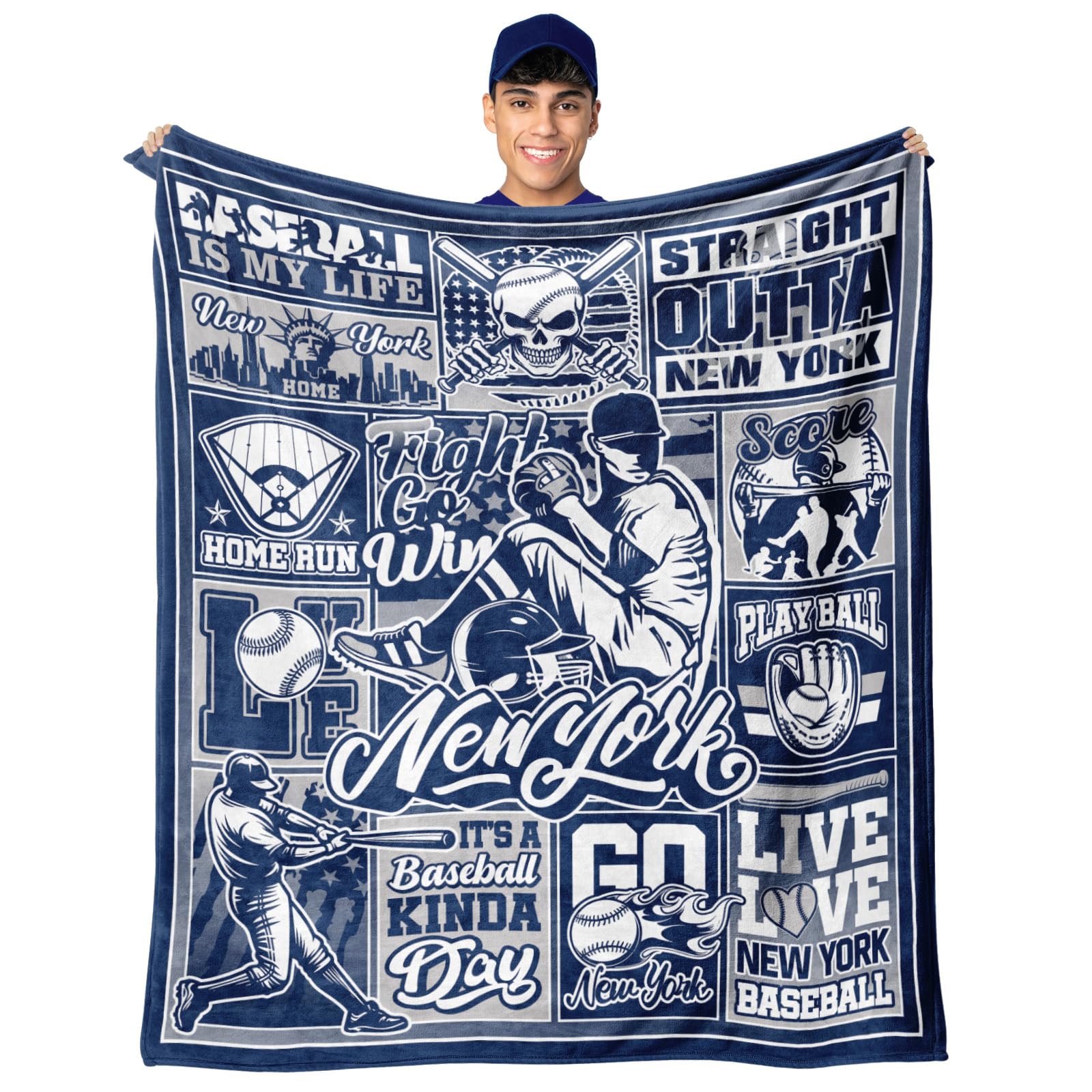 Blankets for New York Throws, Team Color Blanket for Gift, Gifts for Men Women Baseball Lovers, Lightweight Soft Flannel Basebal