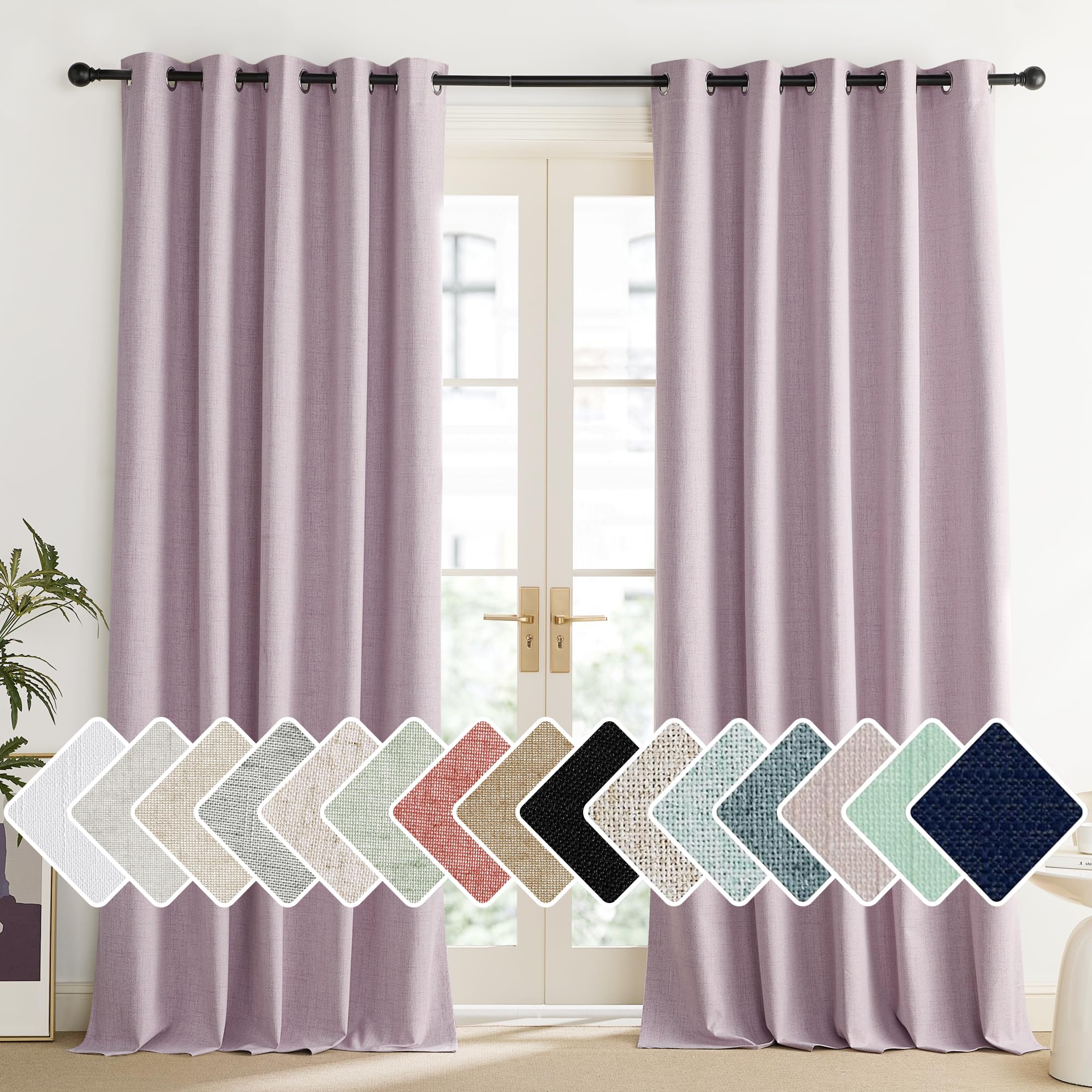NICETOWN Pink Vintage Linen 100% Blackout Curtains for Living Room, Thermal Insulated Curtains 120 Long, Noise Reducing Window T