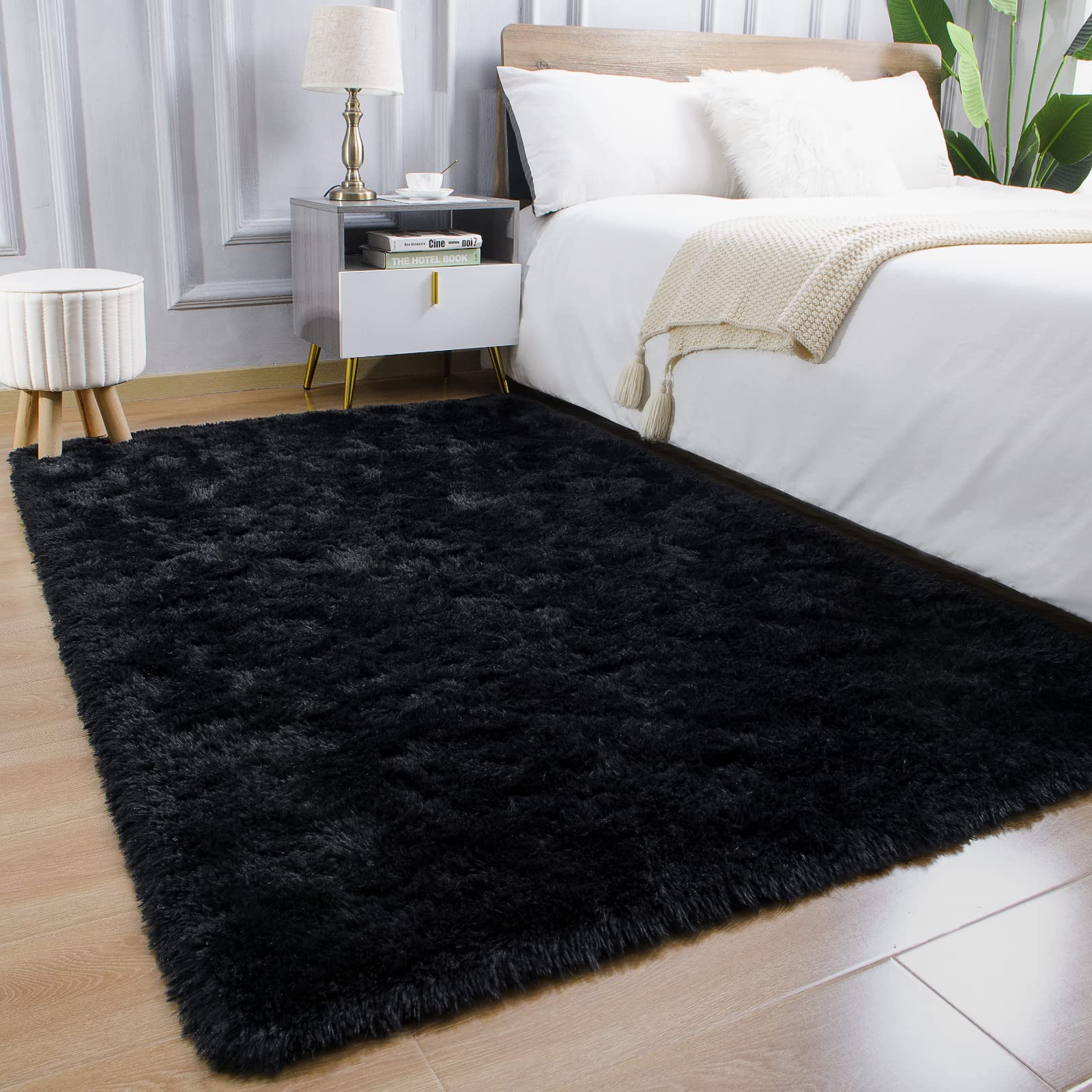 Arogan Luxury Soft Shaggy Rugs Carpets, 3X5 Feet Bedroom Rug Indoor Plush Area Rugs For Living Room, Black Fluffy Rug For Kids G