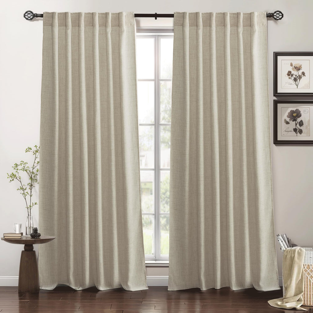 Ryb Home Natural Beige Linen Sheer Curtains 84 Inches Long For Bedroom And Living Room, Back Tab/Rod Pocket, Light Filtering Sheer Curtains And Drapes, W 52 X L 84 Inches, 2 Panels Set