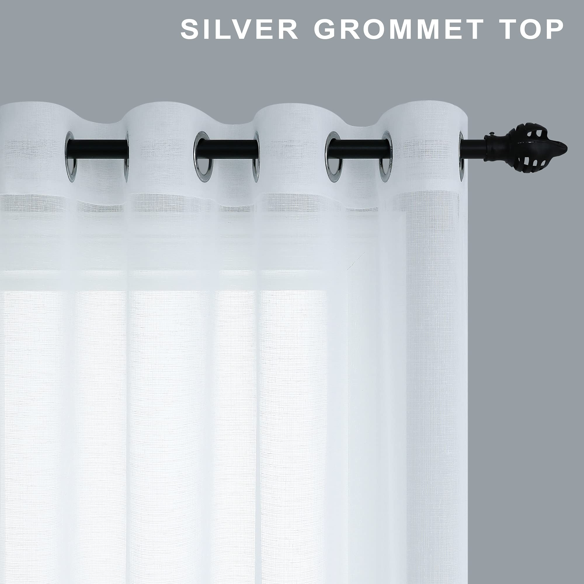 Pitalk White Semi Sheer Curtains 90 Inches Long For Living Room 2 Panels Set Rod Pocket Faux Linen Textured Lightweight Flowy Se