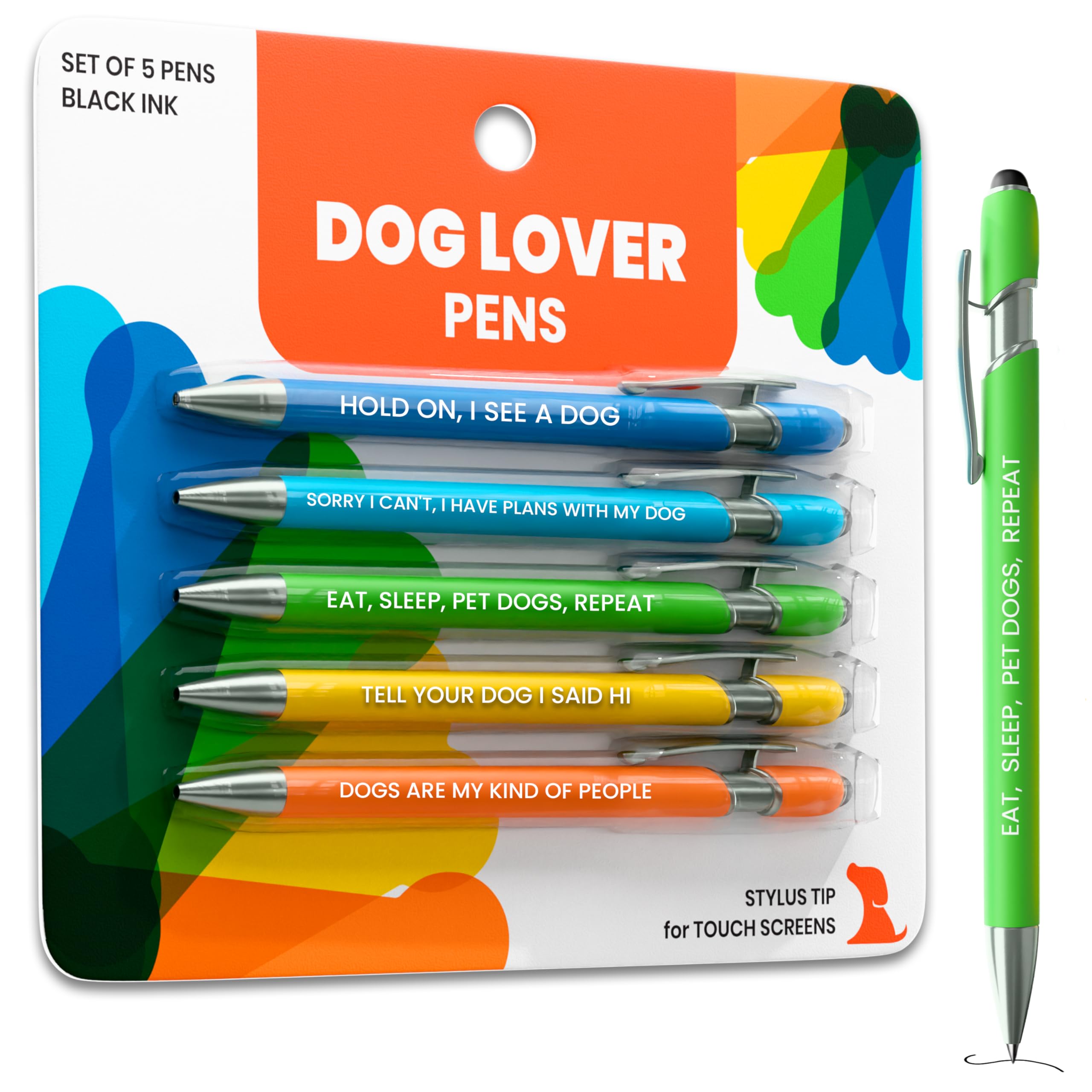 Funny Dog Lover Pen Set - 5-Piece Dog-Themed Stylus Pens - Unique Gift For Dog Moms, Dads, Friends, Groomers, Vets, Dog Sitters,