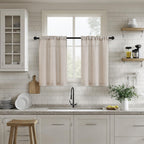Dukiyo 30 Inches Kitchen Curtains 2 Panels Light Coffee Tan Beige Drapes Linen Tier Curtain 30 Inch Length Privacy Rustic Farmho