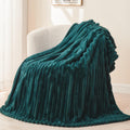 Newcosplay Super Soft Twin Blanket Dark Teal Premium Silky Flannel Fleece 3D Ribbed Jacquard Lightweight Bed Blanket All Season