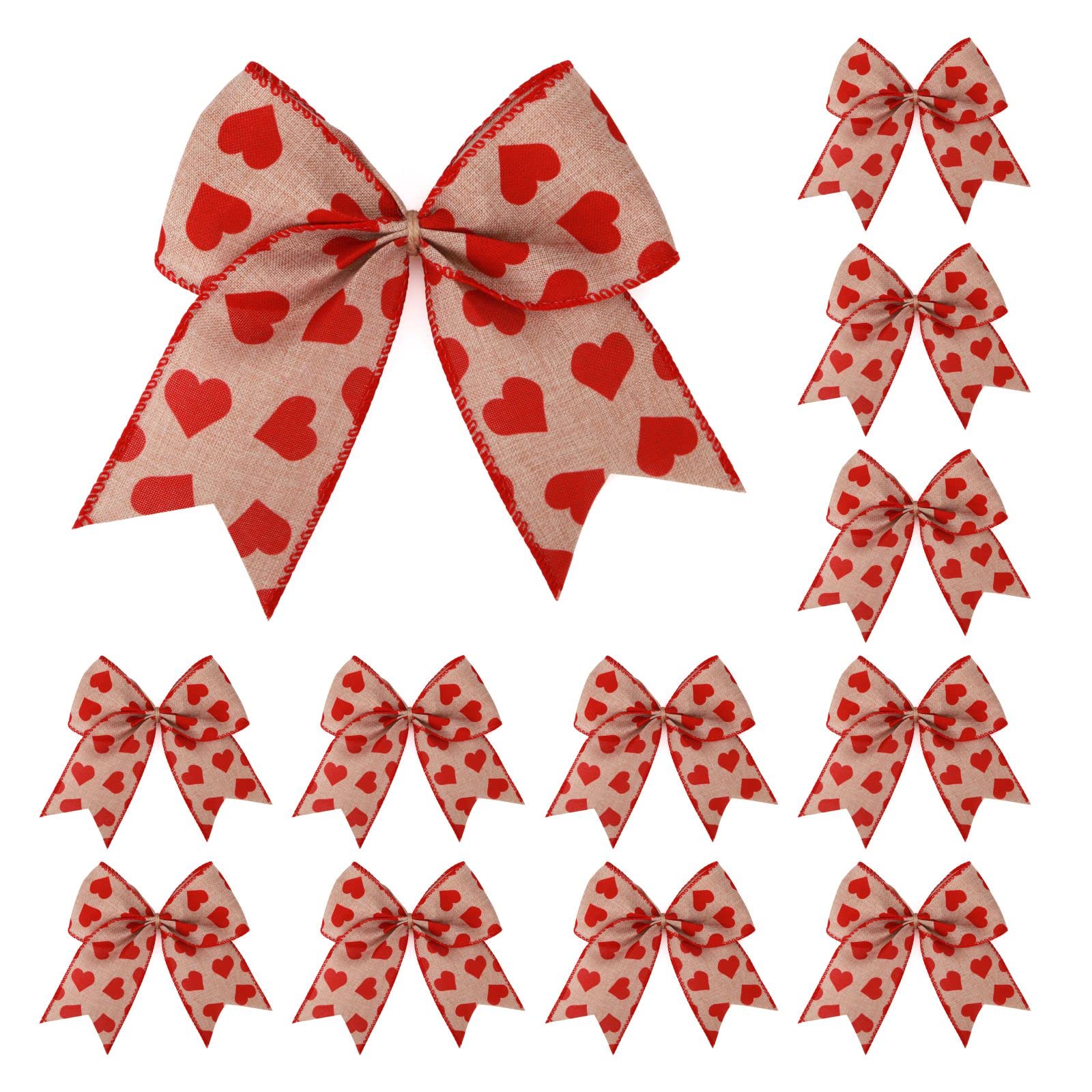 Meseey 12 Pcs 6 Inch Red Heart Printed Burlap Bows Decoration Bow for Valentine's Day Gift Wrapping Party Holiday Basket Ornamen