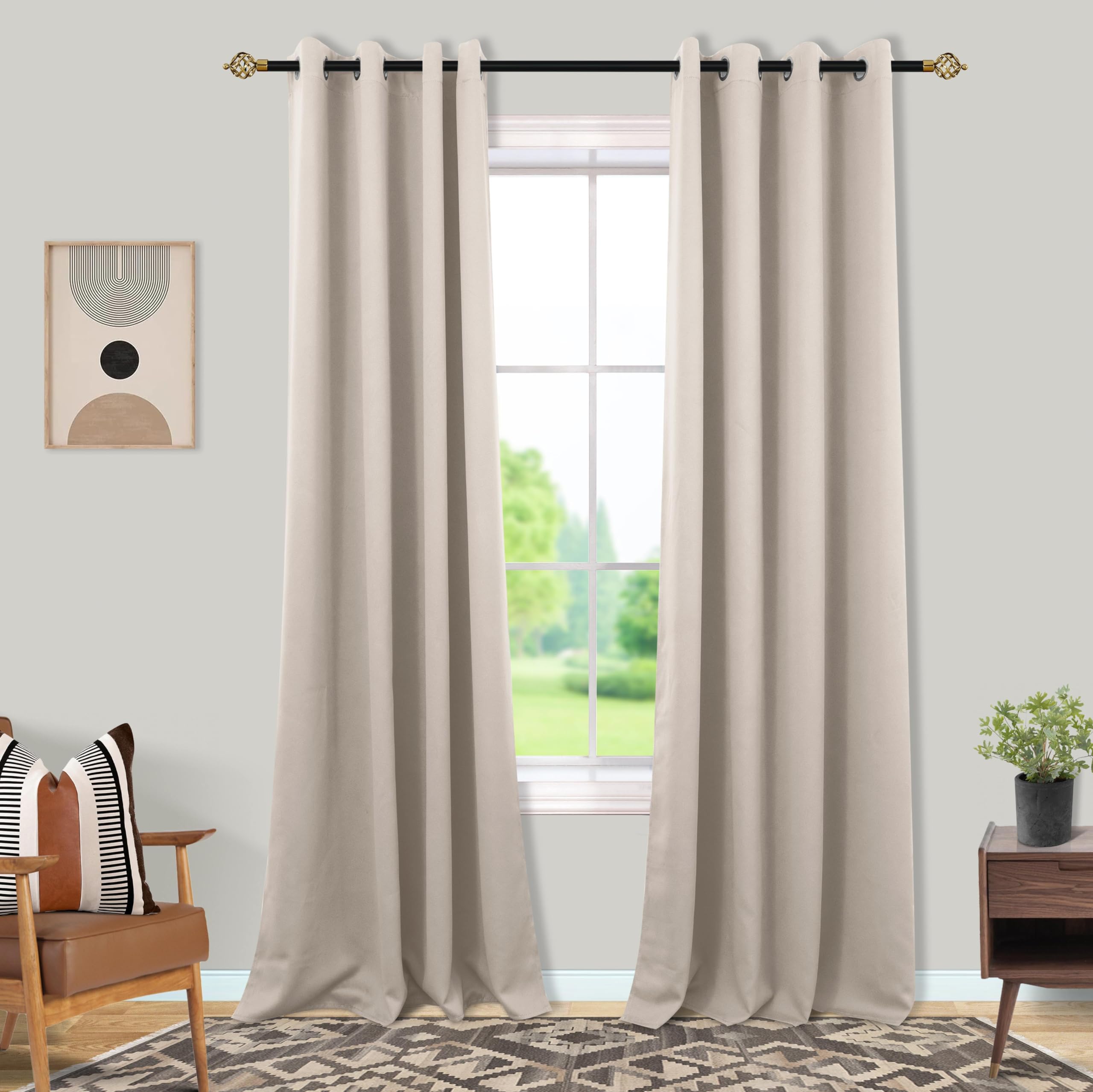 Mrs.Naturall 96 Inch Long Living Room Curtains Drapes 2 Panel Set,Blackout Thermal Light Blocking Boho Farmhouse Earth Earthy To