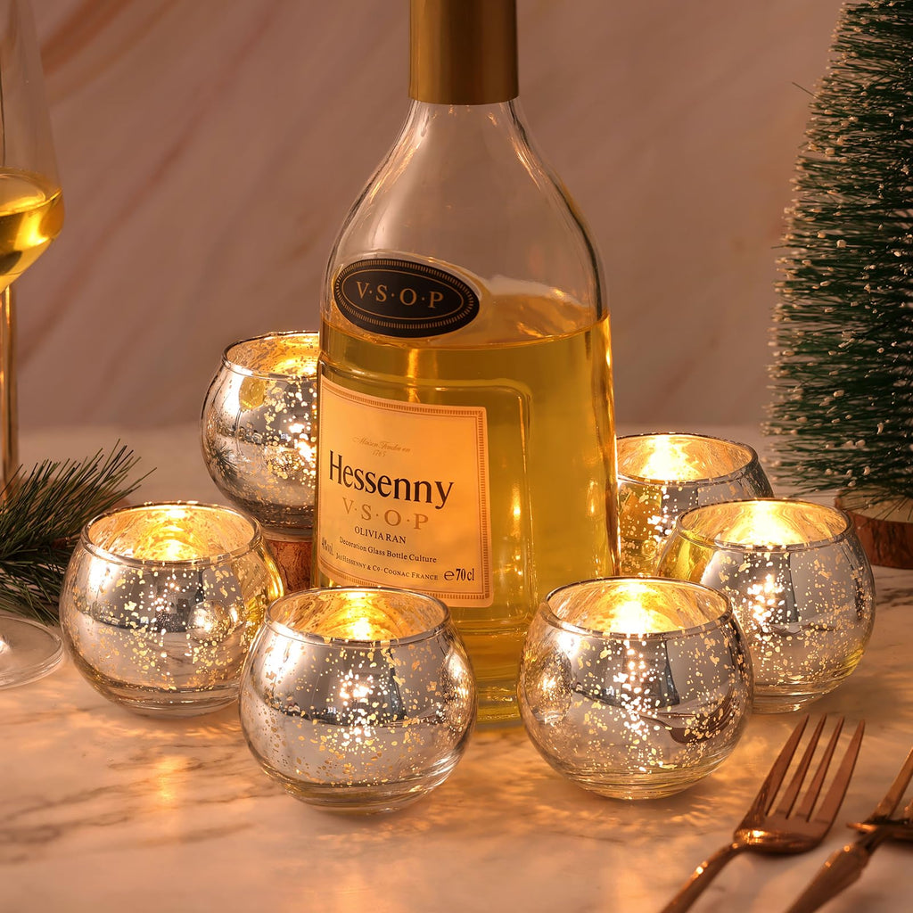 Lamorgift Silver Votive Candle Holders Set Of 12 - Mercury Glass Votives Candle Holder - Christmas Tealight Candle Holder For Ho