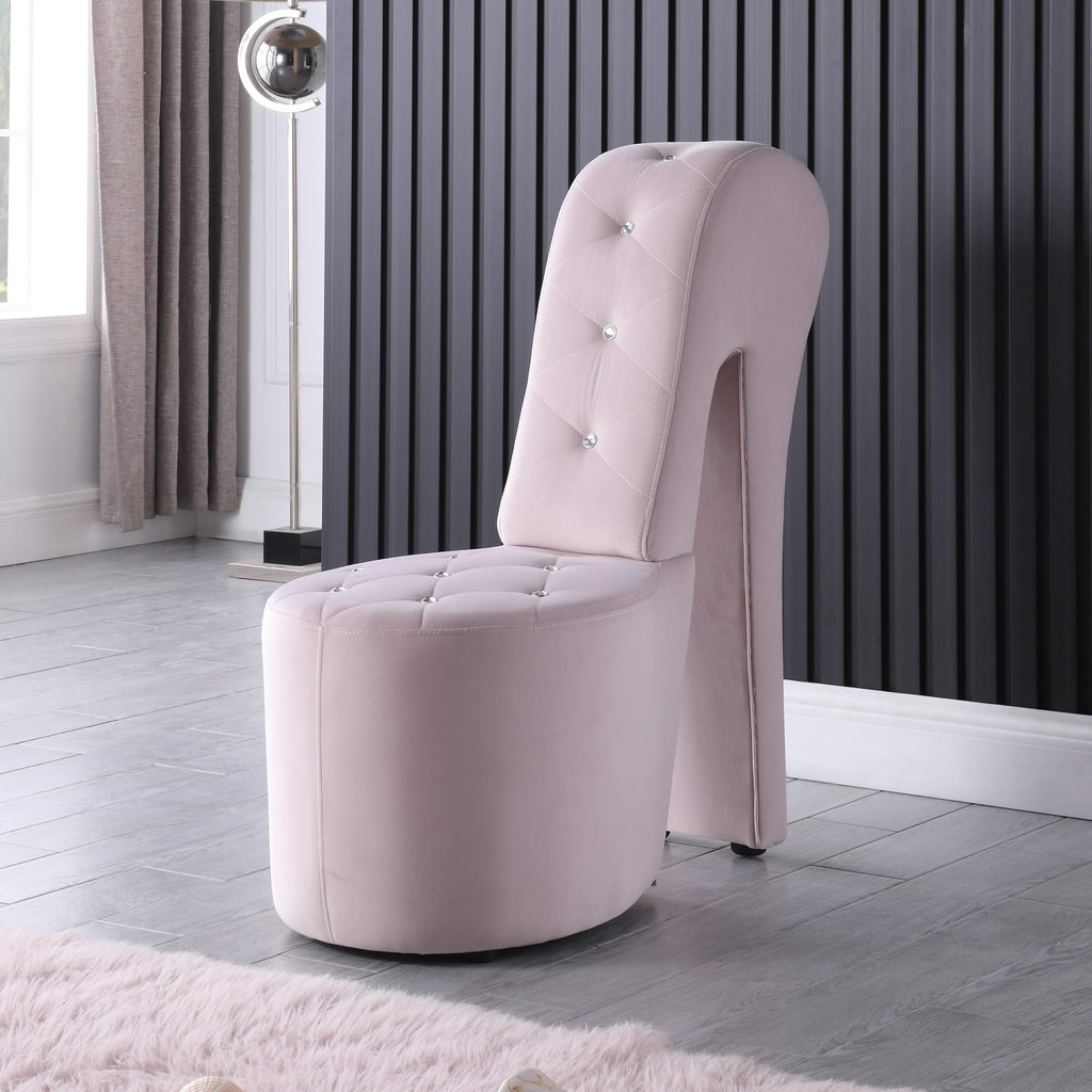Best Master Furniture Tristram 19" Velvet High Heel Shoe Chair in Pink