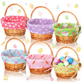 Cinnvoice 6 Pcs Woven Easter Baskets with Handle and Liner Easter Eggs Hunt Wicker Baskets Bulk Empty for Picnic Party Rattan Gi
