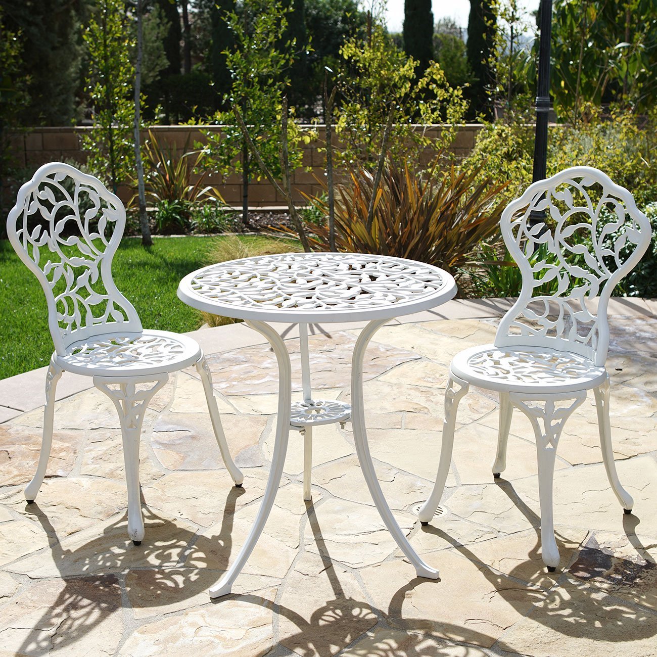 Hi- Line Gift 78648-Wt 3 Piece White Garden Table & Chairs