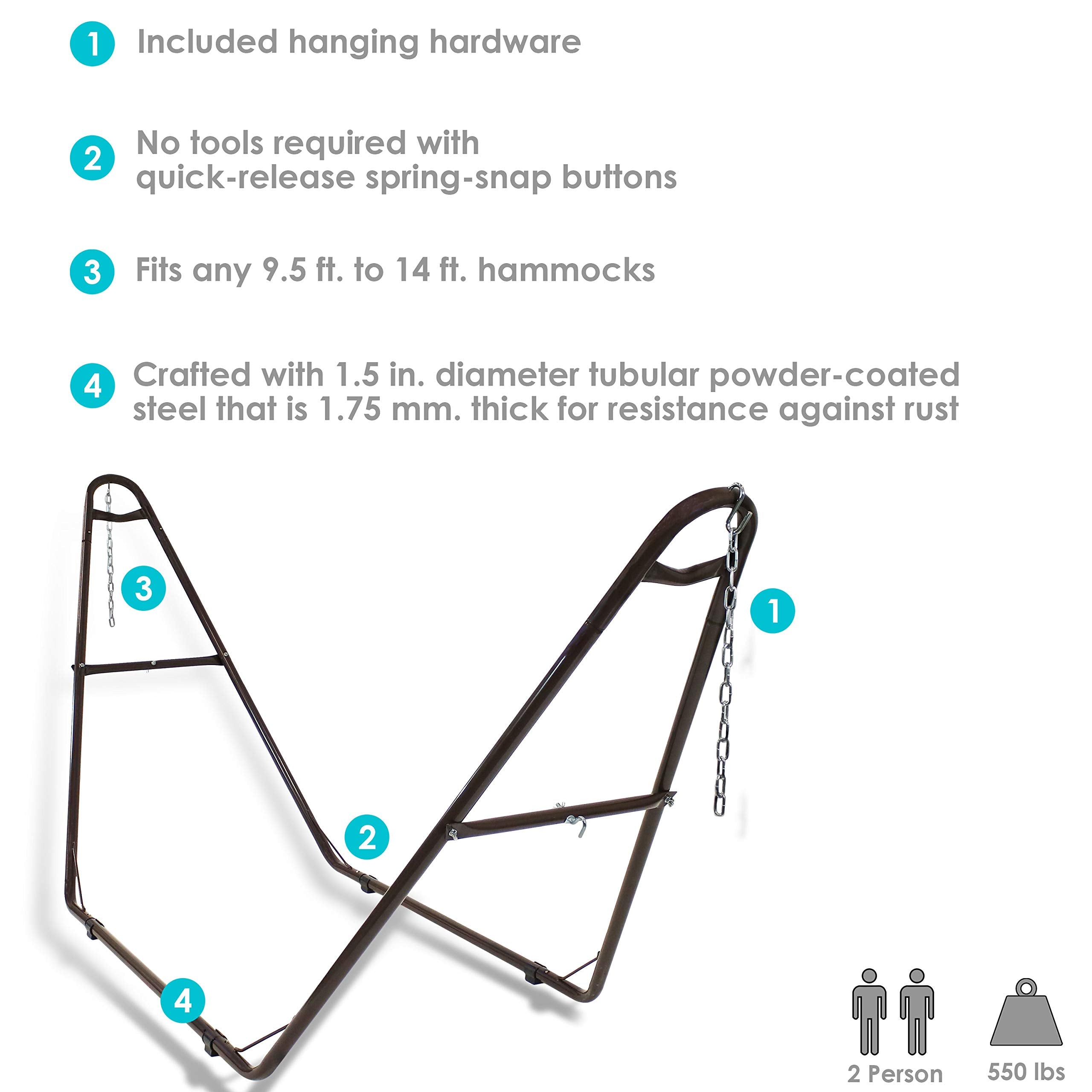 Sunnydaze Universal 2-Person Hammock Stand - 550-Pound Capacity - Heavy-Duty Steel Outdoor Hammock Stand - Fits 9 To 14 Foot Hammocks - Bronze