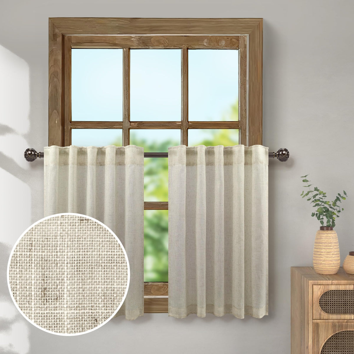 Flax Linen Kitchen Curtains For Windows Over Sink 2 Panels Back Tab Pocket Primitive Earth Tone Small Bathroom Window Curtain Fo