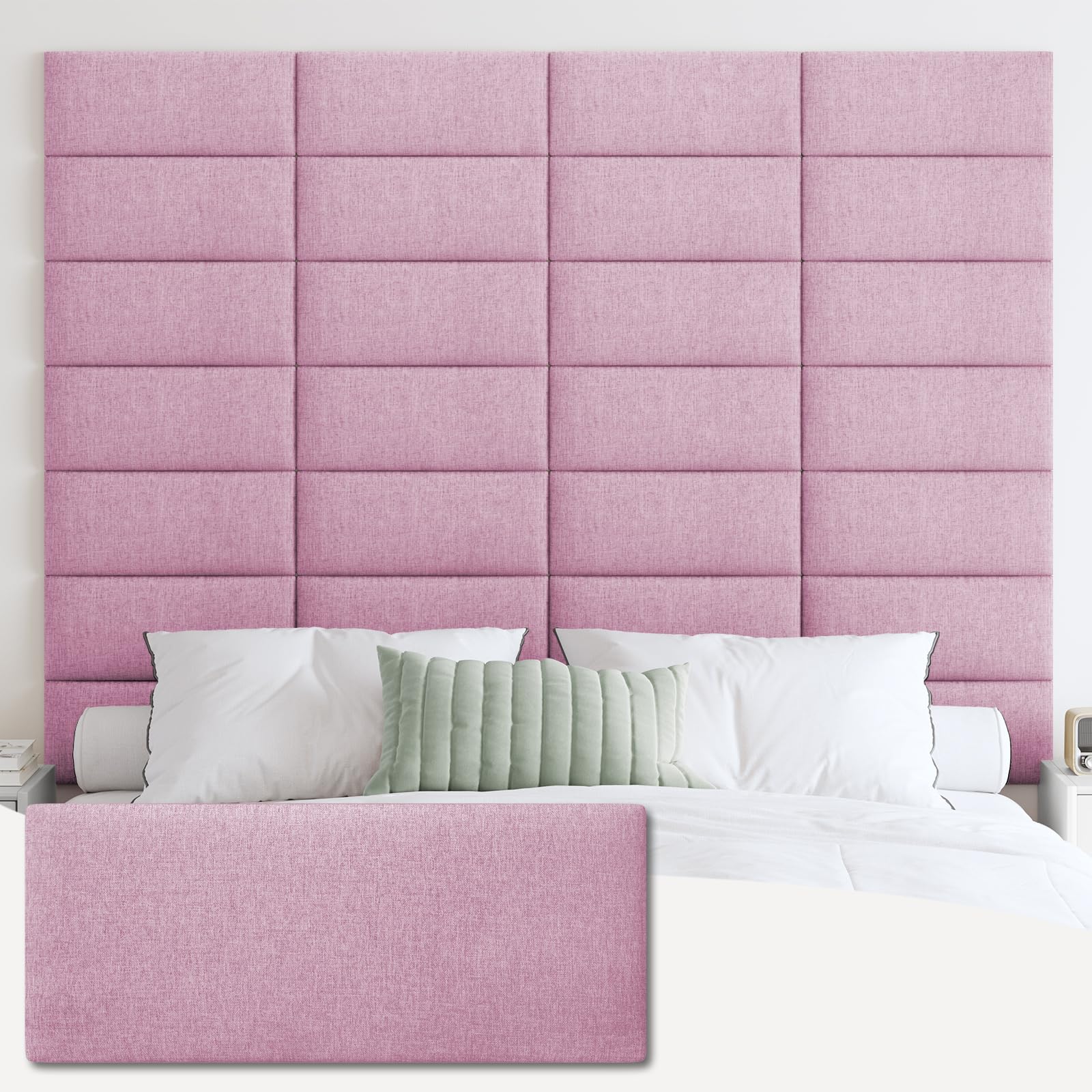 IFNOW Upholstered Wall Mounted Headboard, 3D Soundproof Wall Panels Peel and Stick Headboard for King Size, Reusable and Removab