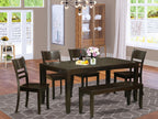 East West Furniture LYFD6-CAP-W Lynfield 6 Piece Kitchen Set Contains a Rectangle Table with Butterfly Leaf and 4 Dining Chairs with a Bench, 36x66 Inch