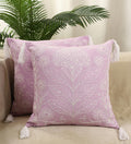 Jamio Firati Embroidered Floral Throw Pillow Cover, Sage Purple With White Tassels, Decorative Cushion Cover