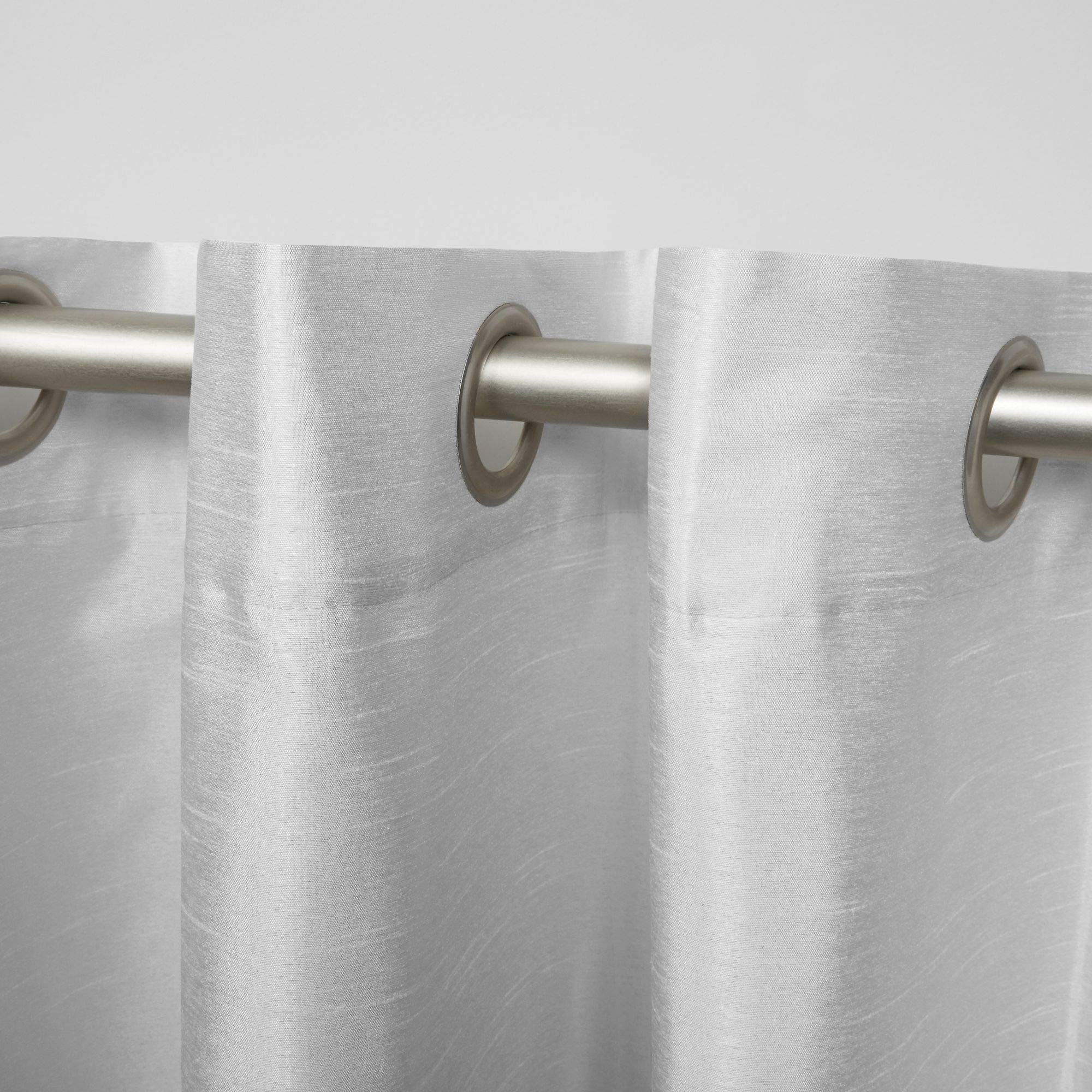 Exclusive Home Chateau Striped Faux Silk Grommet Top Curtain Panel Pair, 54''X63'', Navy/Grey