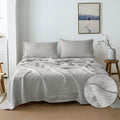 Simple&Opulence 100% French Linen Sheet Set Handmade Hemstitch Light Grey Full Size -4 Piece (1 Flat Sheet+1 Fitted Sheet+2 Pill