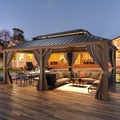 Erommy 12'X20' Hardtop Gazebo, Wooden Finish Coated Aluminum Frame Gazebo With Galvanized Steel Roof, Outdoor Metal Gazebos With