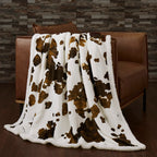 Indigo Hill By Hiend Accents Elsa Sherpa Cow Print Blanket, Brown Cowhide Pattern Rustic Western Throw Blankets For Camping Outd