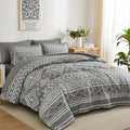 Yiran Boho Full Size Comforter Set, Grey Aztec Comforter Bedding Set, 7 Piece Bed In A Bag, Soft Microfiber Bohemian Striped Com