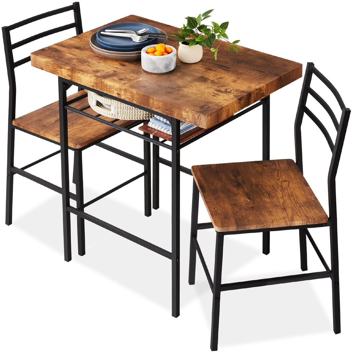 Best Choice Products 3-Piece Modern Dining Set, Space Saving Dinette for Kitchen, Dining Room, Small Space w/Steel Frame, Built-